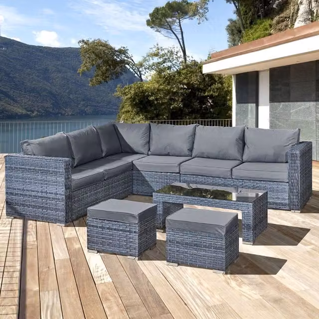 Oseasons Aruba Modern Rattan 8 Seat Corner Set in Ocean Grey