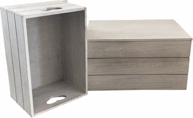Red Hamper Vintage Effect Heart Cut Handle Wooden Lidded Storage Box in Grey, W/D/H: 35 x 18 x 25 cm – 1