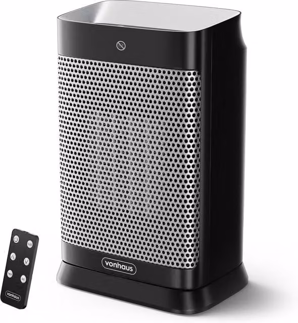 VonHaus 1500W Black Ceramic Fan Heater with Remote Control, Timer and Thermostat