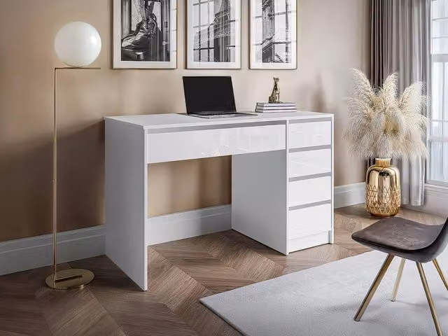 JENEMI Modern Gloss White Writing Desk with Drawer Unit W/D/H: 120 x 60 x 76 cm