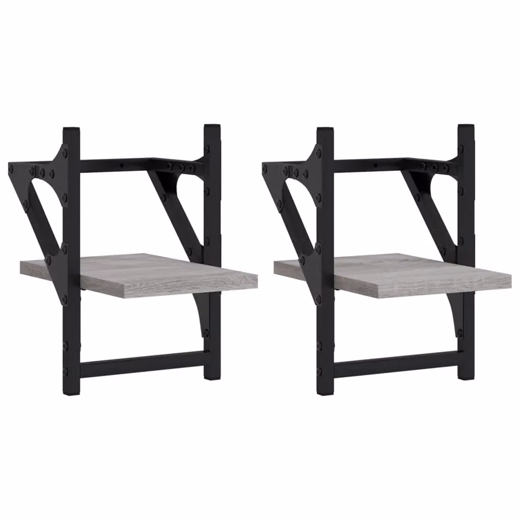 Berkfield Home Wall Shelves with Hanging Rods, 2 Piece Set, Grey Sonoma, W/D/H: 20 x 25 x 30 cm – 2