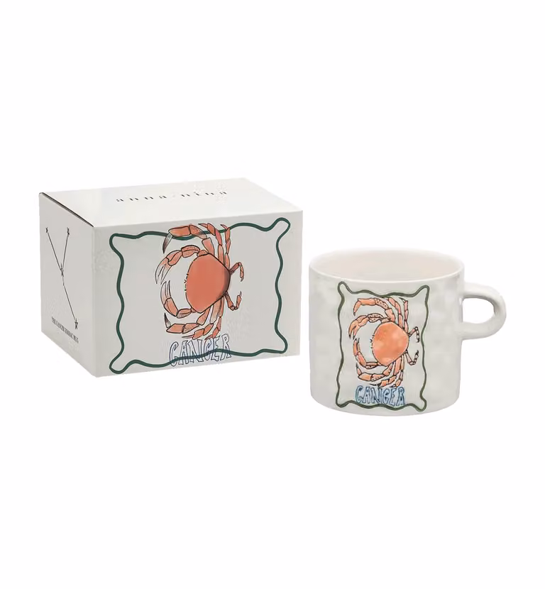 Anna + Nina Zodiac Cancer Stoneware Tea Mug, White, 500 ml