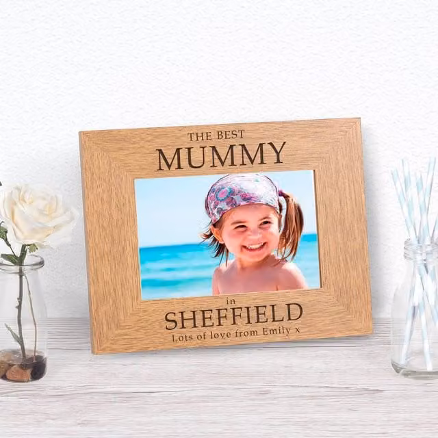 Uniqueful Personalised Wood Picture Frame, Brown, W/D/H: 19.5 x 19.5 x 19.5 cm