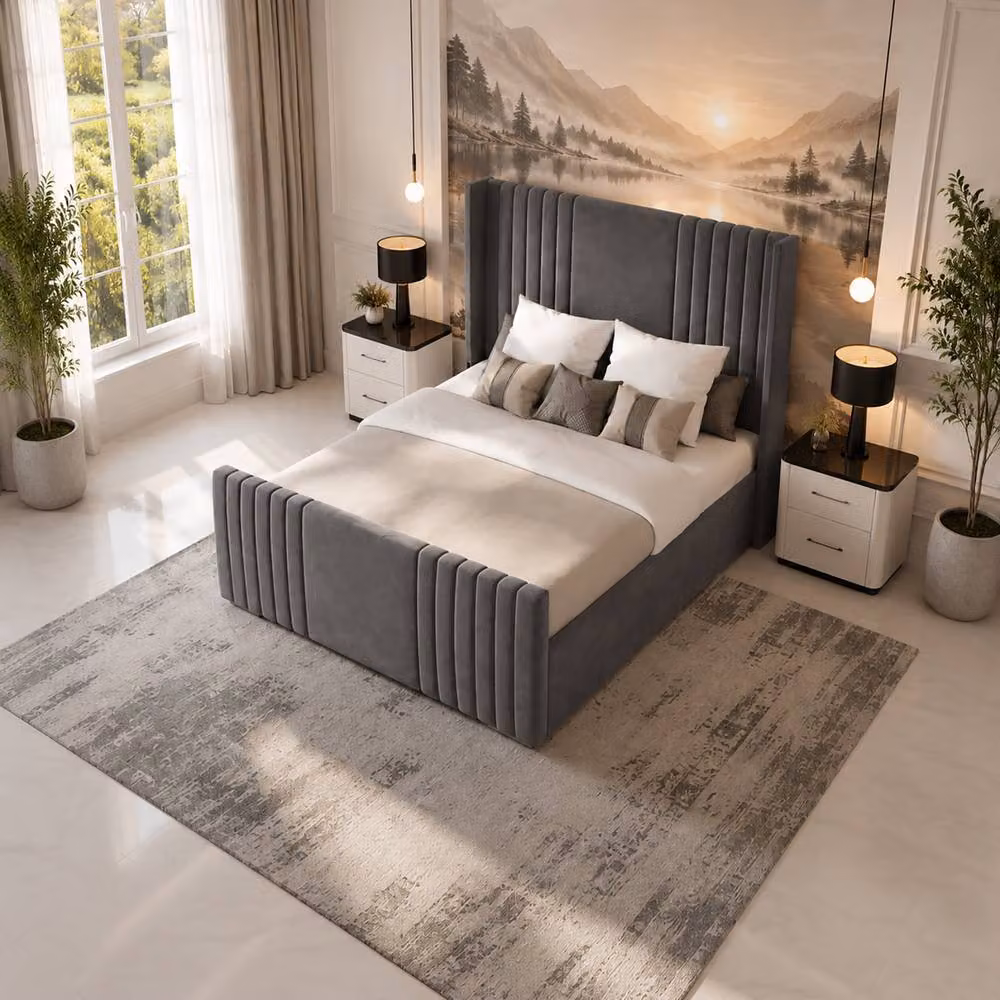 SOFT SNOOZE BEDS Luxury Upholstered Velvet Divan Bed Set with Mattress and Headboard in Brown or Grey, W/D/H: 180 x 200 cm – 2