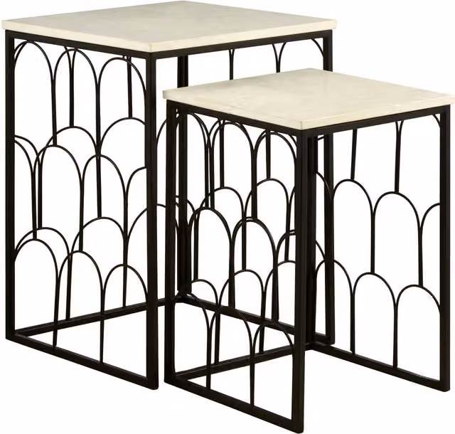 Orsina Set of 2 Black and White Marble Top Square Nesting Side Tables