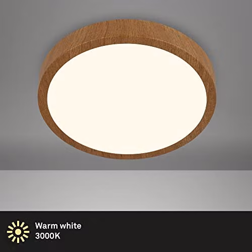 Briloner 3725-014 LED Surface-Mounted Ceiling Light, Wood Look, Warm White, Diameter: 38 cm, Height: 5 cm – 2