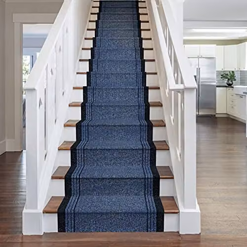 runrug Blue Striped Stair Runner Rug, Machine Woven Polypropylene, Width: 66 cm, Length: 600 cm – 1