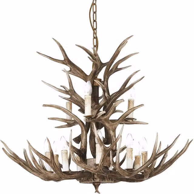 Netlighting Chalet 12 Light Rustic Pendant Chandelier in Brown with E14 Sockets