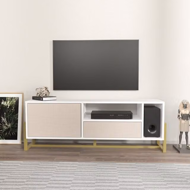 Decorotika Utopia Modern TV Unit and TV Stand in White and Beige