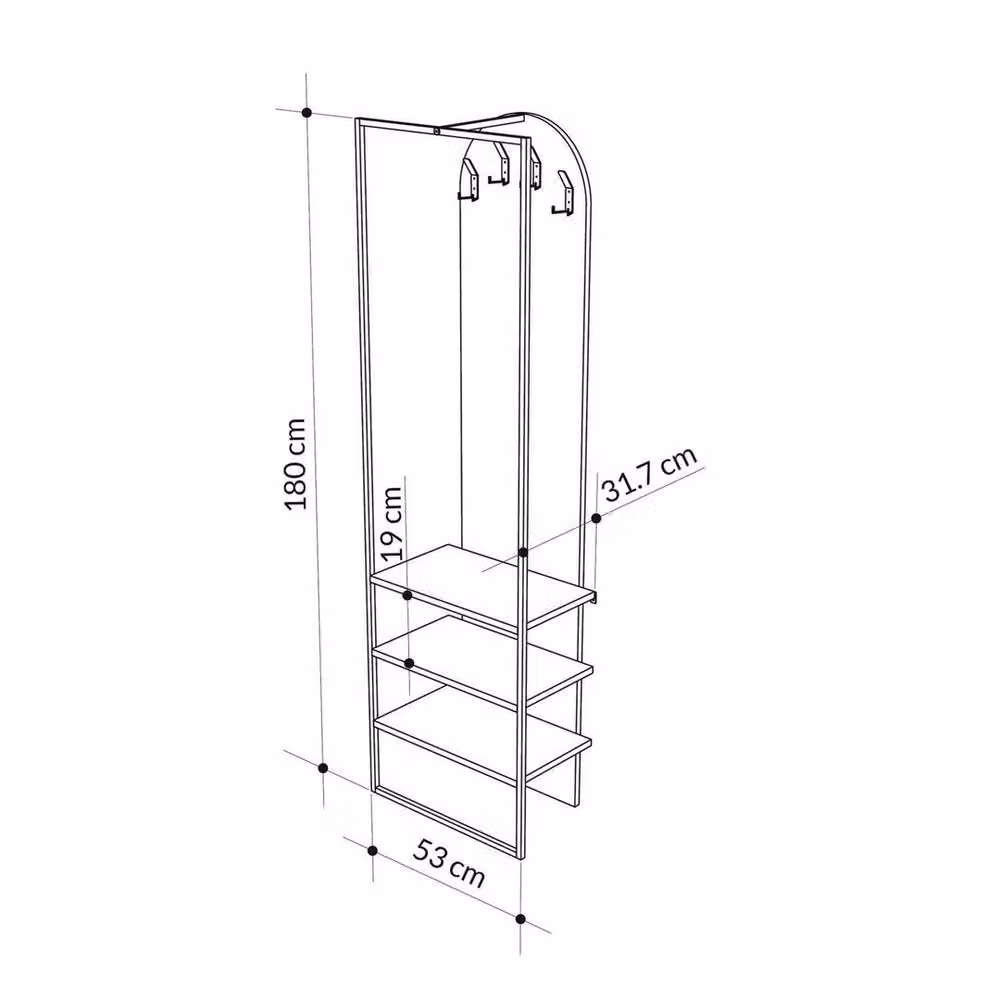 KORVIXA Industrial Dark Oak Hall Stand with Shoe Rack and Hanging Rod in Black, Width: 90 cm – 2
