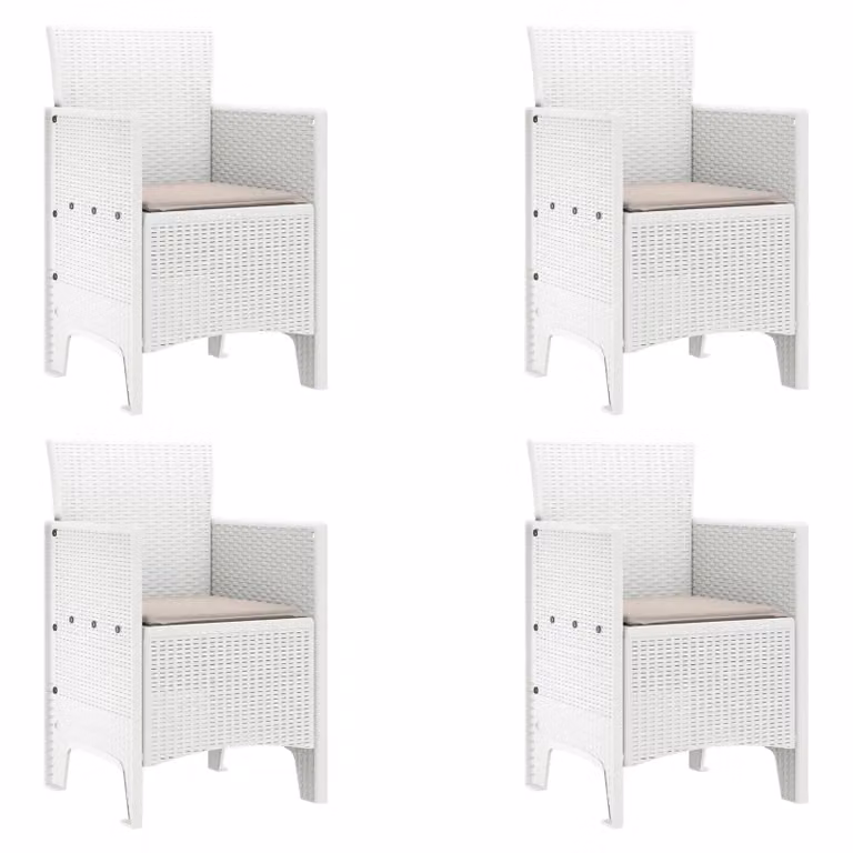 Berkfield Home Set of 4 White Polyrattan Garden Chairs with Taupe Fabric Cushions