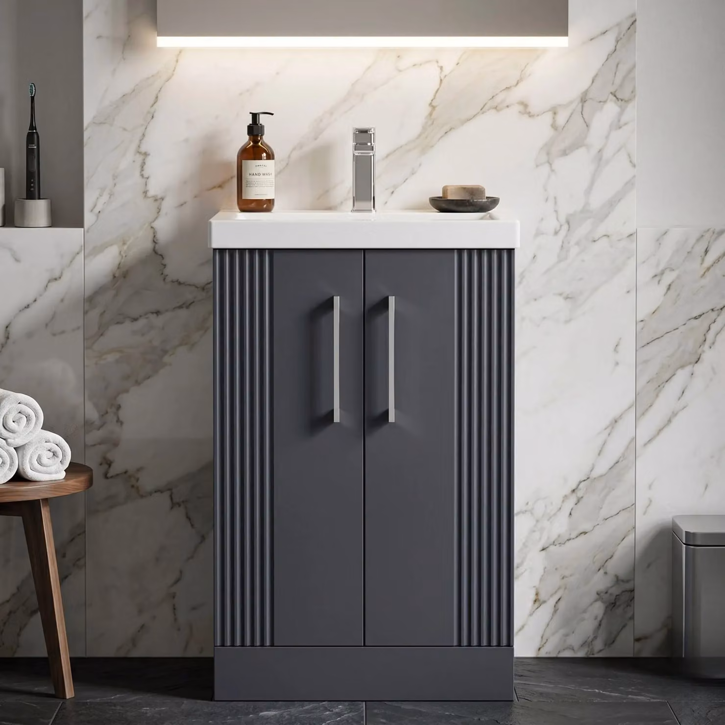 Balterley 2 Door Floor Standing Bathroom Vanity Unit with Mid-Edge Basin, Satin Dark Grey – 5