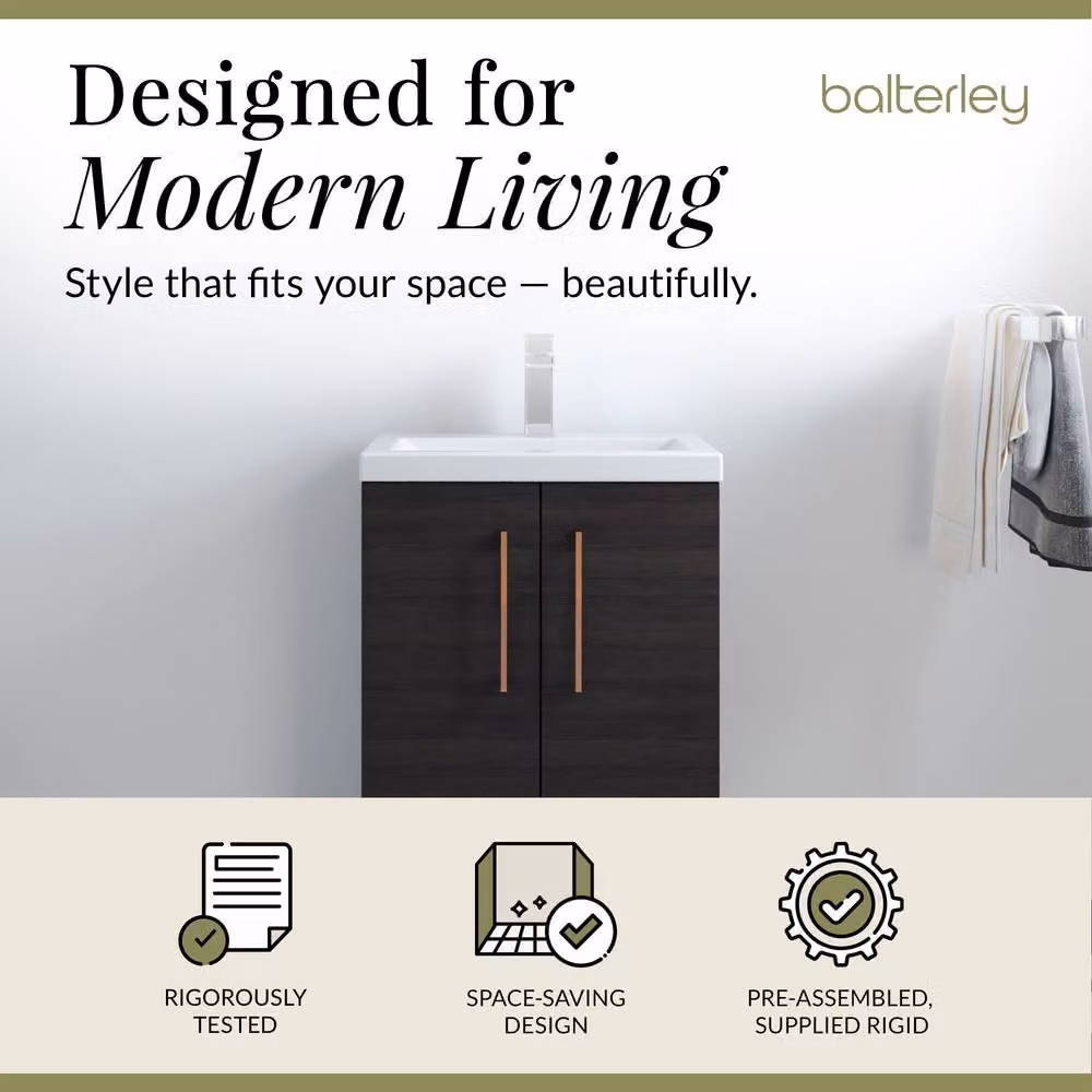 Balterley Modern Black Wood Freestanding Bathroom Vanity Unit with Soft Close Doors and LED Lighting, Width: 50 cm – 2