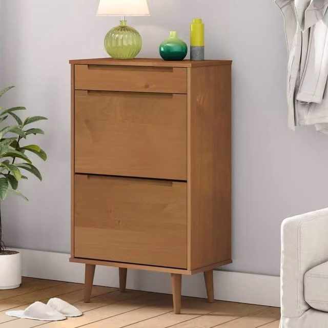 Berkfield Home MOLDE Shoe Cabinet, Brown Solid Pine Wood, W/D/H: 59.5 x 35 x 103 cm