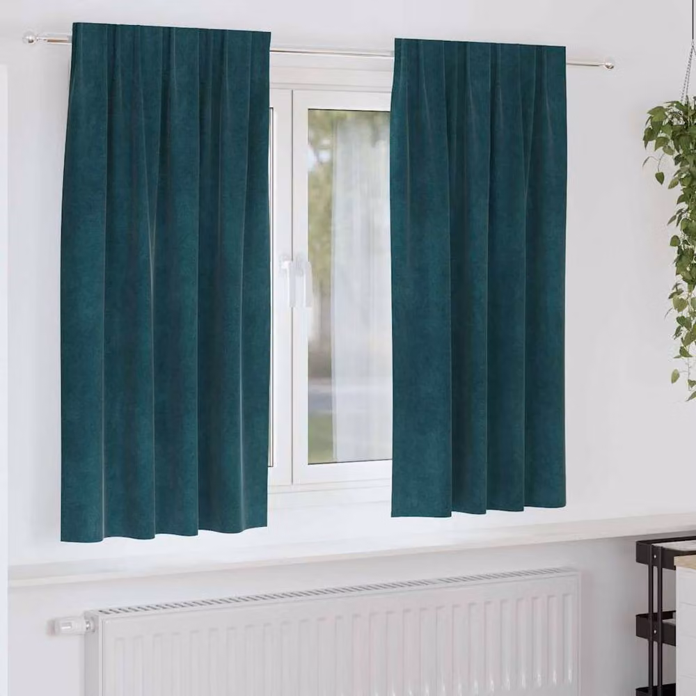 Berkfield Home Dark Green Velvet Blackout Curtains, 2 Pack, W: 140 cm, H: 175 cm – 2