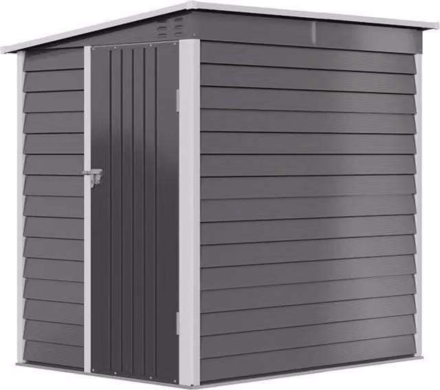 Livingandhome Grey Metal Pent Roof Garden Shed with Single Door and Lock