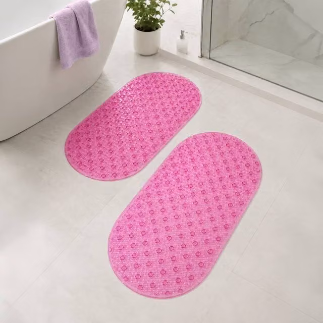 Showerdrape Cleo 2 Set Non-Slip Antibacterial Pink Oval Bath Mats, W: 69 cm, D: 39 cm