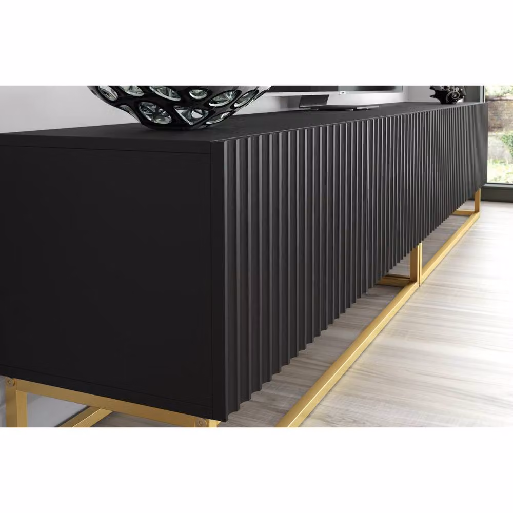 Creative Furniture Ripple Duo TV Unit in Black and Gold with Fluted Doors, W/D/H: 200 x 45 x 35 cm – 2
