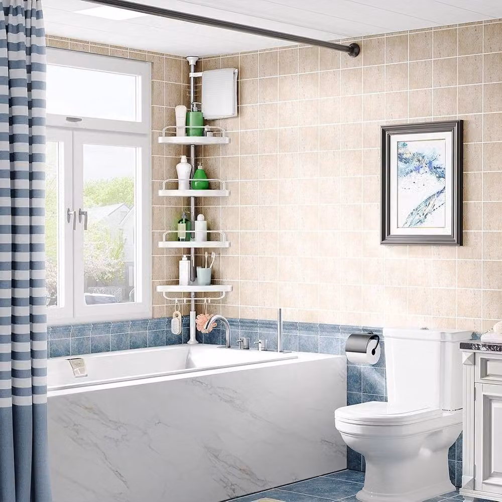 Ventryn 4-Tier Telescopic Wall Mounted Corner Shower Caddy Storage Rack in White – 2