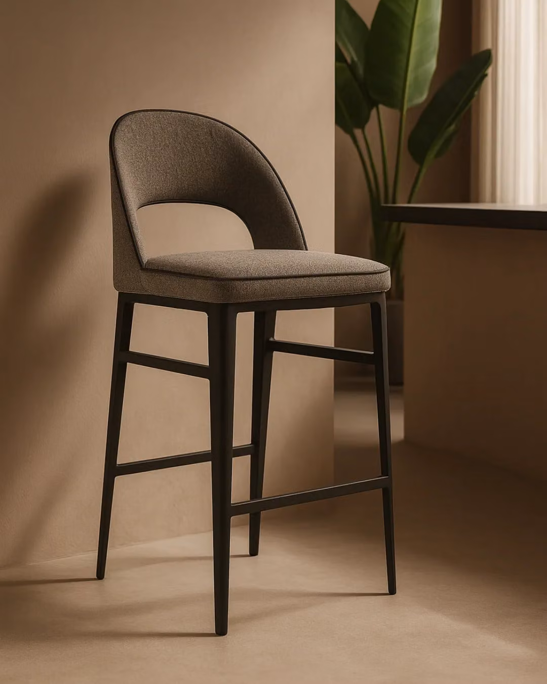 Tommy Franks Verna Bar Stool in Grey Velvet with Black Metal Frame