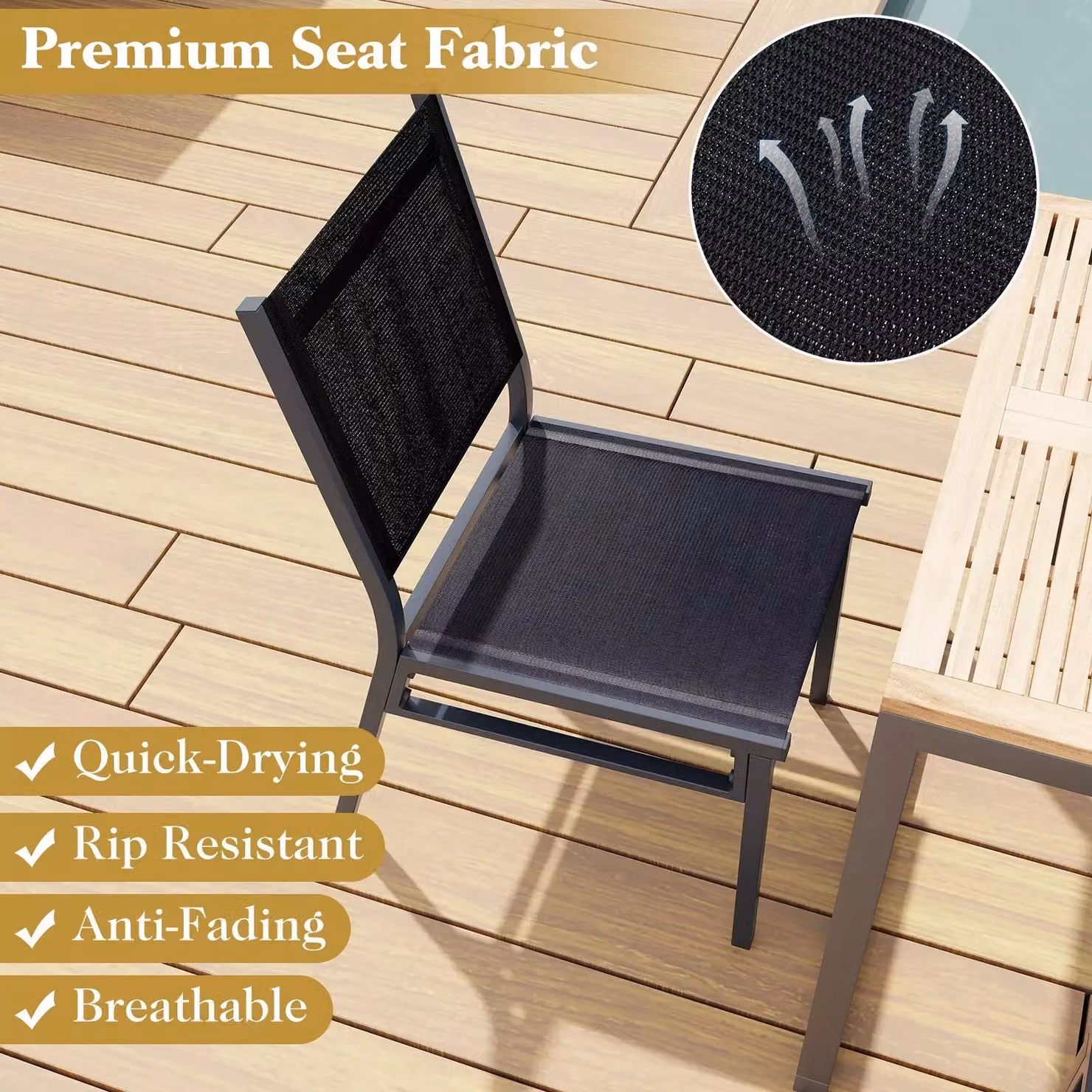 Costway Modern Black Metal Outdoor Armless Dining Chairs for Patio and Terrace – 6