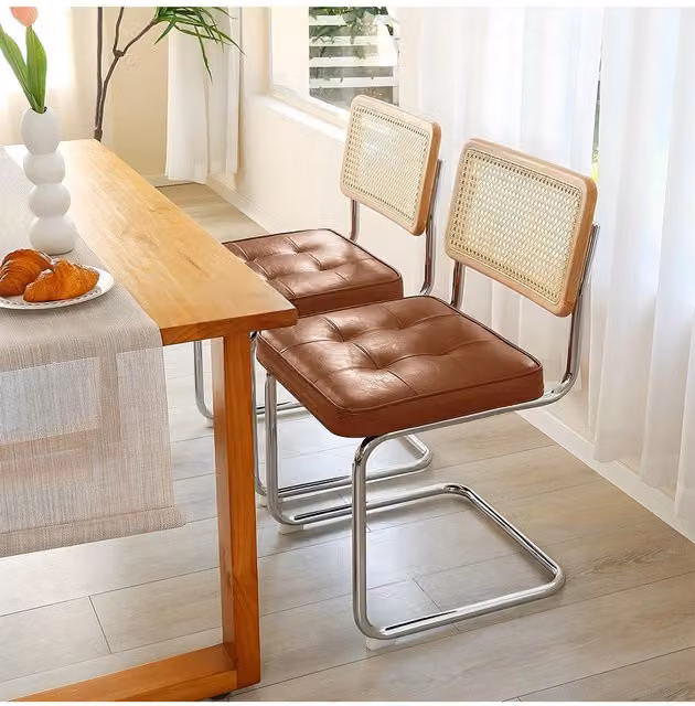 Living and Home Set of 2 Vintage Dining Chairs in Brown Synthetic Leather