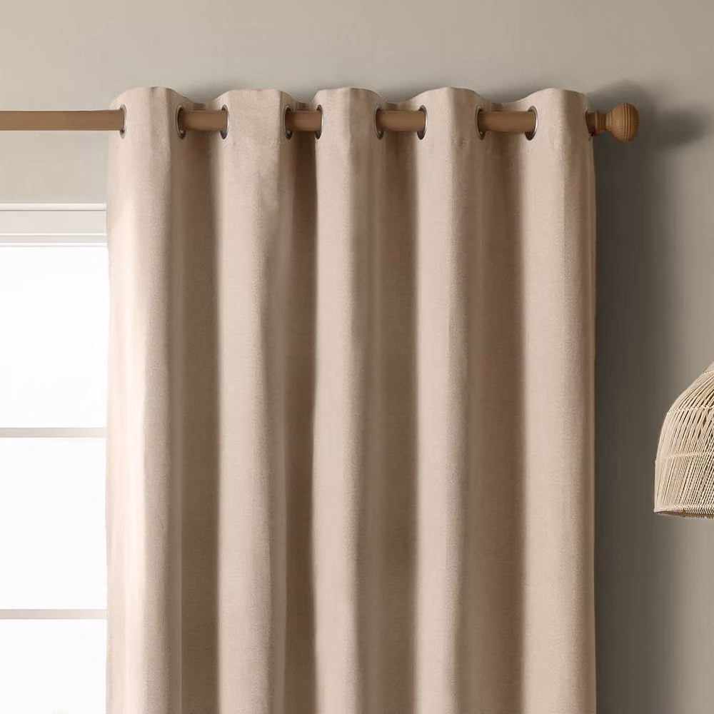 Furn Blackout Textured Woven Eyelet Curtain Pair in Natural, Width: 168 cm, Drop: 137 cm – 2