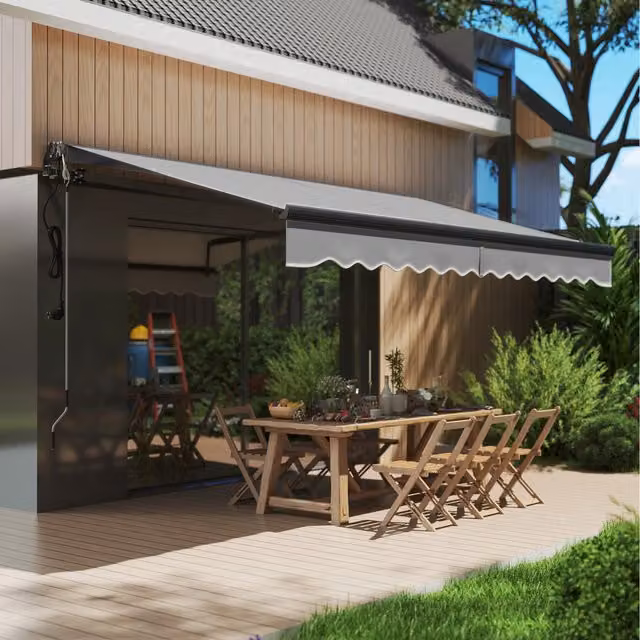 Outsunny Electric Retractable Awning with Aluminium Frame and Polyester Canopy, Grey, W: 350 cm, D: 290 cm, H: 150 cm