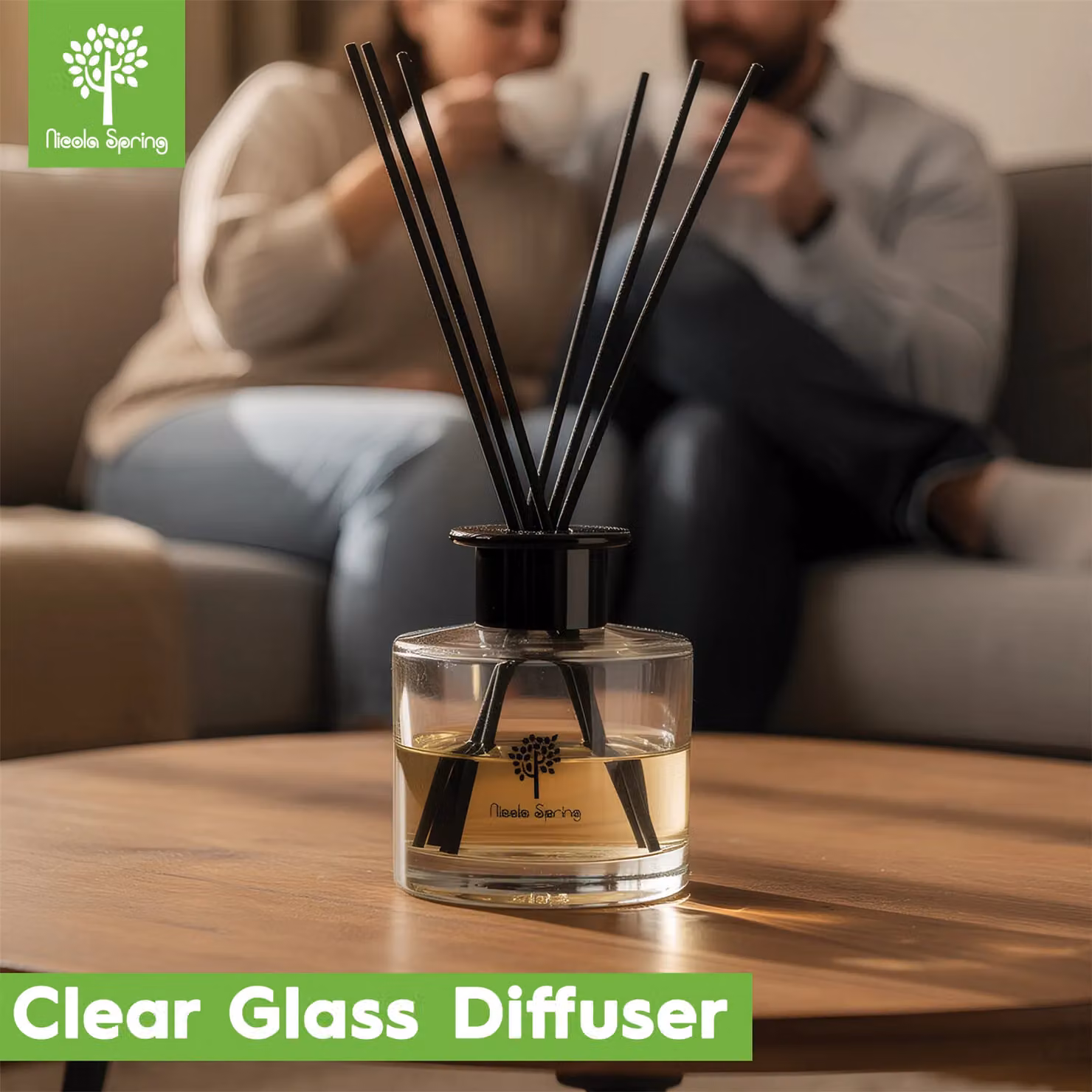 Nicola Spring Vanilla Sands Reed Diffuser, 200ml, Gourmand Scent in a Transparent Glass Bottle – 10