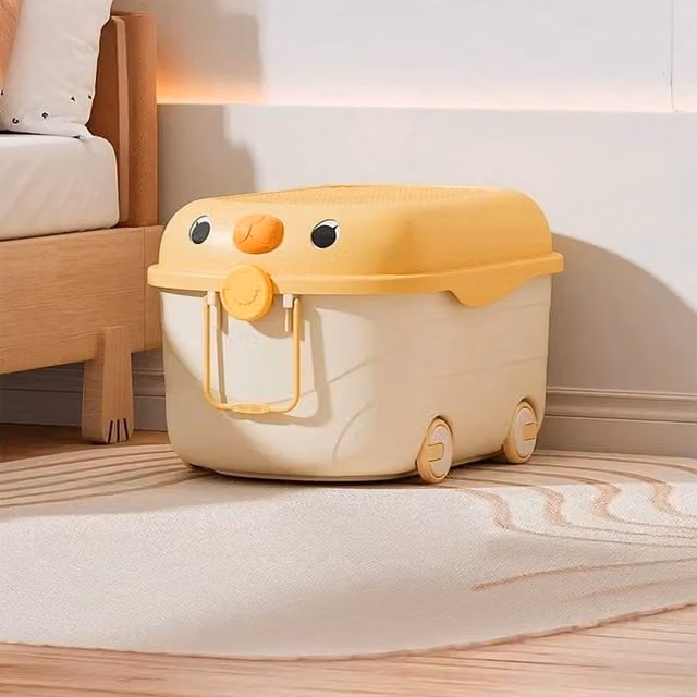 SPETLEK Stackable Plastic Storage Box with Building Blocks Lid, Yellow, Width: 50 cm