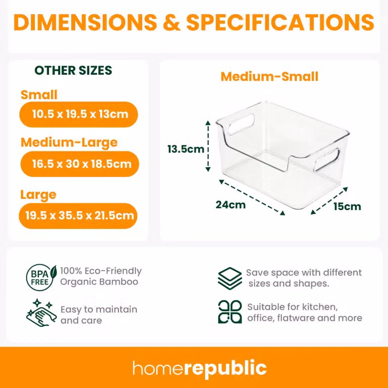 Home Republic Set of 4 Transparent Plastic Fridge Organisers
