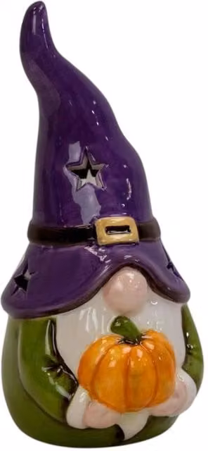 Four Candle Autumn Gonk Decoration with LED in Purple, Gold, Orange and Green
