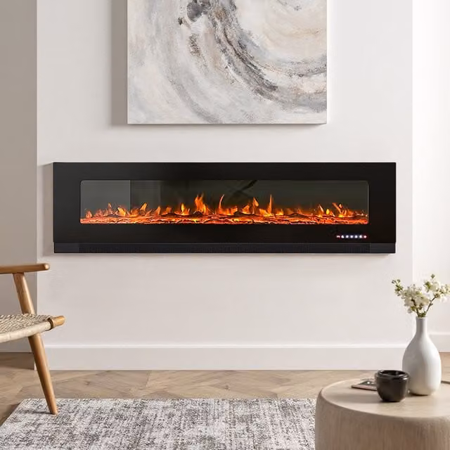 Living Star Wall Mounted and Recessed Electric Fireplace with Stand in Black and Multicolour, W: 189.2 cm