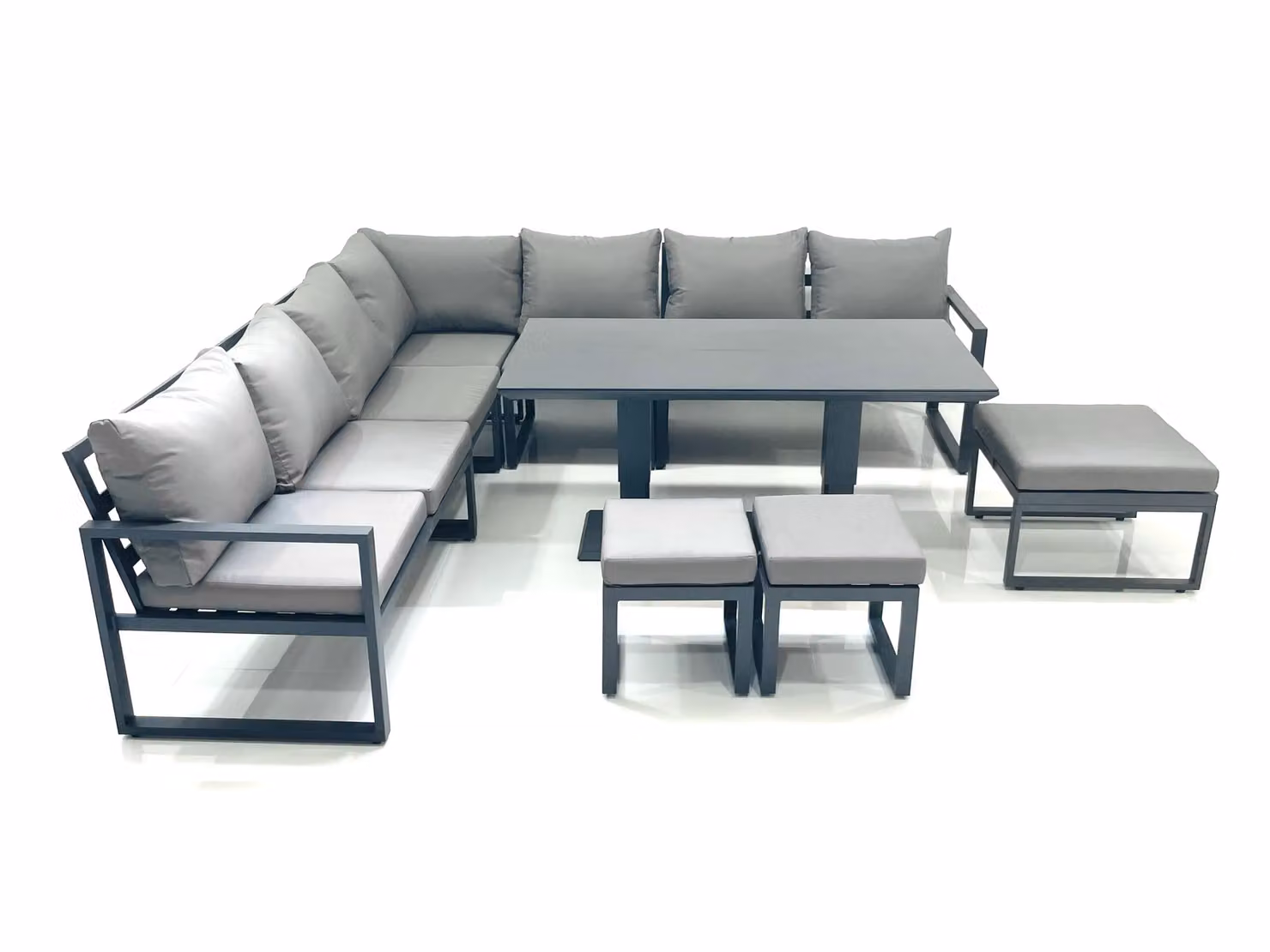 Fimous 10 Seater Outdoor Garden Furniture Set with Corner Sofa, 3 Footstools and Adjustable Rising Dining Table in Dark Grey – 2