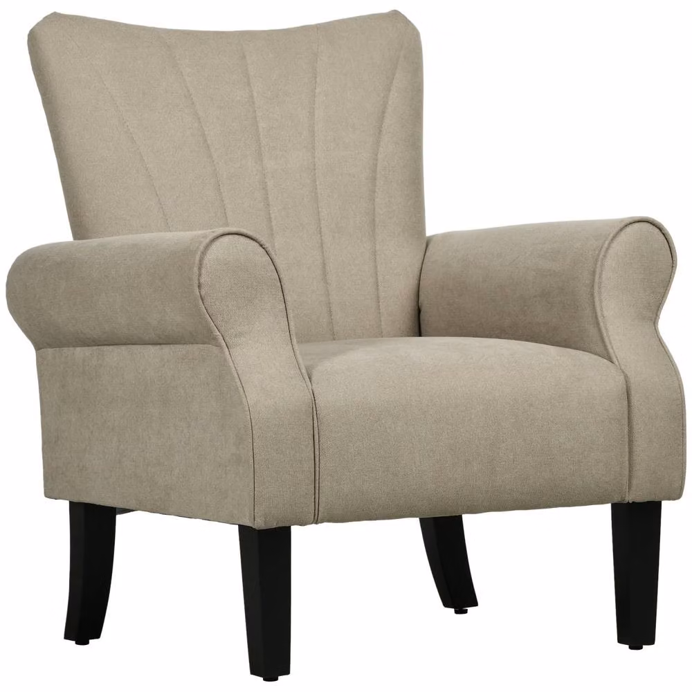 Wyld Haus Vikene Coni Beige Fabric Accent Armchair with Rolled Arms and Rubberwood Legs – 2
