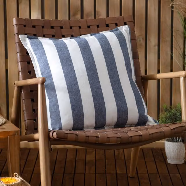 Yard Hayle Striped Maritime Blue Cotton Outdoor Square Filled Cushion W/D/H: 50 x 50 x 50 cm