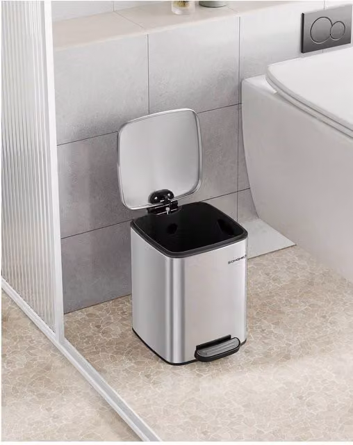 SONGMICS 6L Soft-Close Stainless Steel Pedal Bathroom Bin with Removable Inner Bucket, Silver