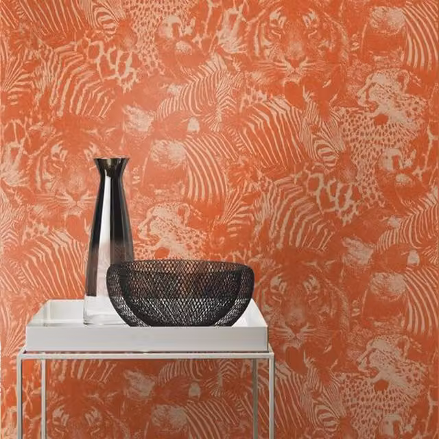 Rasch Exotic Animal Print Textured Wallpaper in Orange and Black