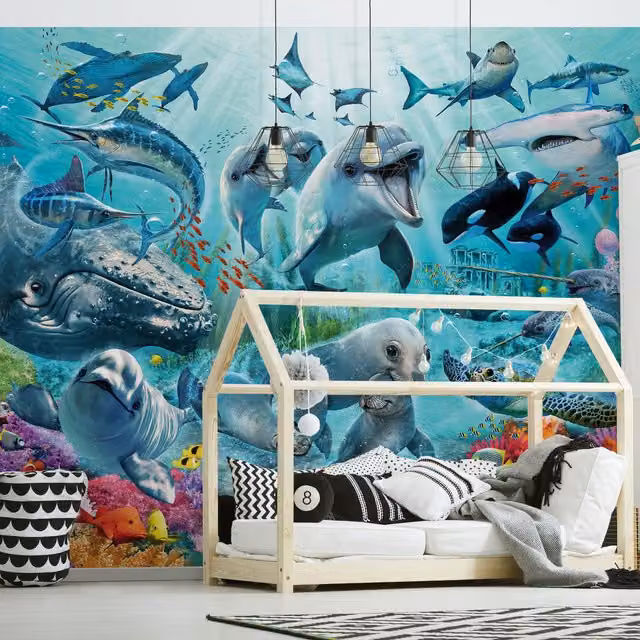 Walltastic Under the Sea Wall Mural, Multicolour and Blue, H: 243.84 cm, W: 304.8 cm – 1