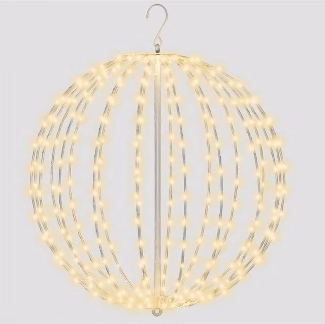 Xmas Haus Silver Metal Hanging LED Sphere with 320 Warm White Lights, Diameter: 50 cm