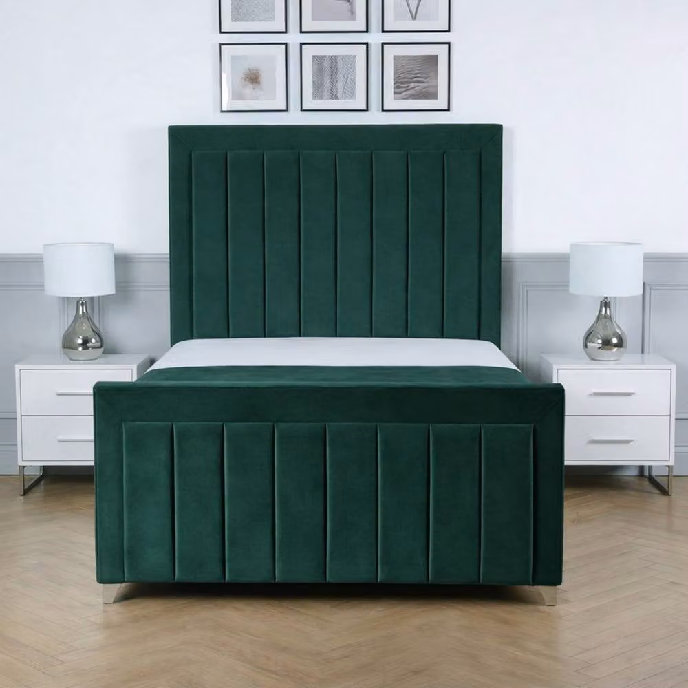 Living Comfort Bedz Elara Plush Velvet Upholstered Bed with Slatted Base and 48 Inch Headboard in Green, Size: Double (W/D/H: 140 x 200 cm) – 2