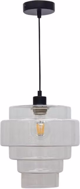 First Choice Lighting Benson 5 Tier Transparent Glass and Black Modern Suspended Ceiling Pendant Light Fitting, H 115 cm x W 23.5 cm x D 23.5 cm – 1