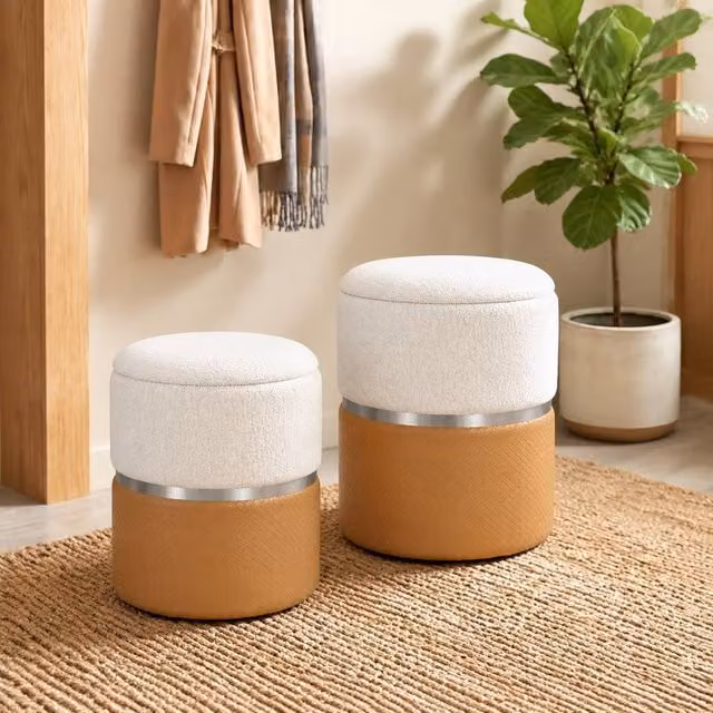 STILVORA Nesting Round Ottoman Set of 2 with Storage in Cream – 1