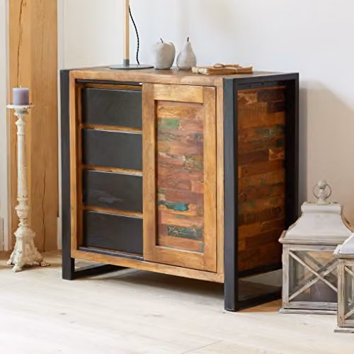 baumhaus Urban Chic Industrial Home Storage Cupboard in Brown and Multicolour, W: 86.0 cm, D: 40.0 cm, H: 90.0 cm