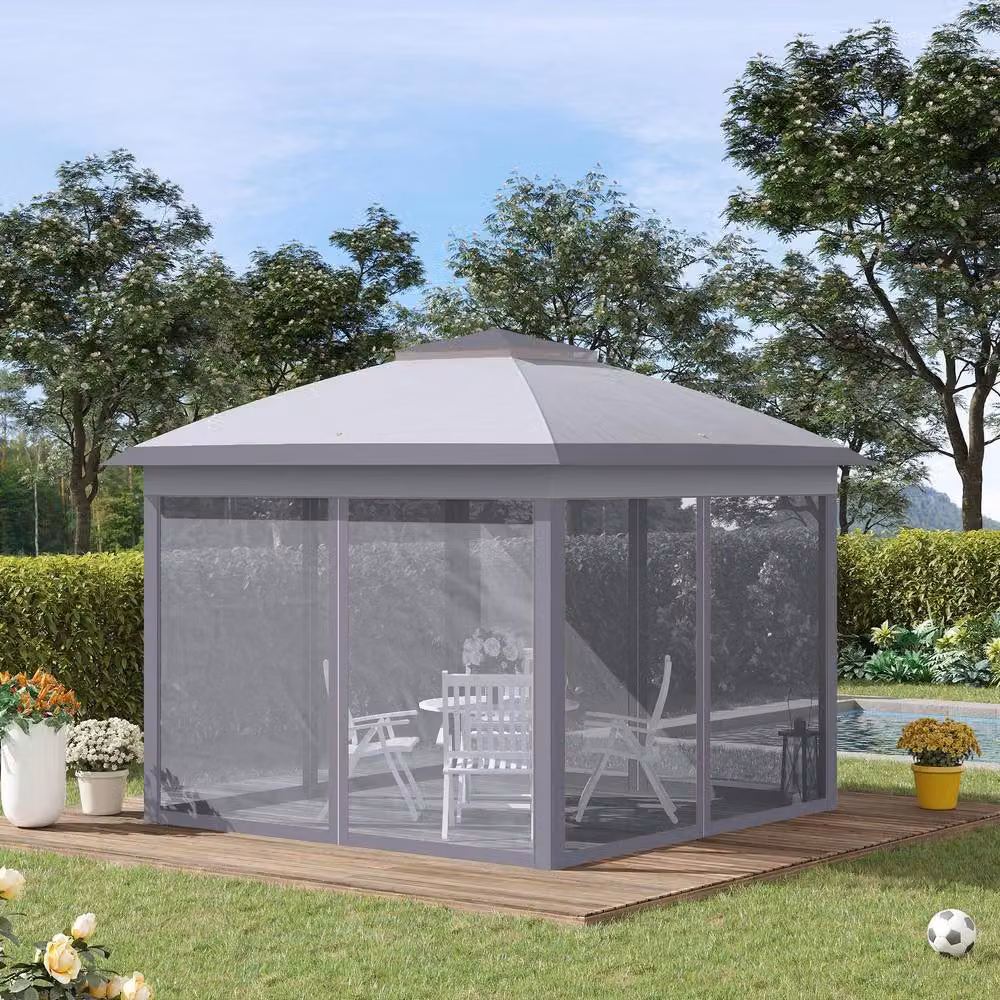STILVORA Pop-Up Hip Roof Gazebo with Mesh Sidewalls in Grey, W: 330 cm, H: 288 cm – 2