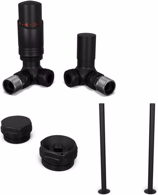 Talus Bold Thermostatic Radiator Valve and Installation Kit in Antique Brass and Black, W/D/H: 74 x 103 x 76 mm