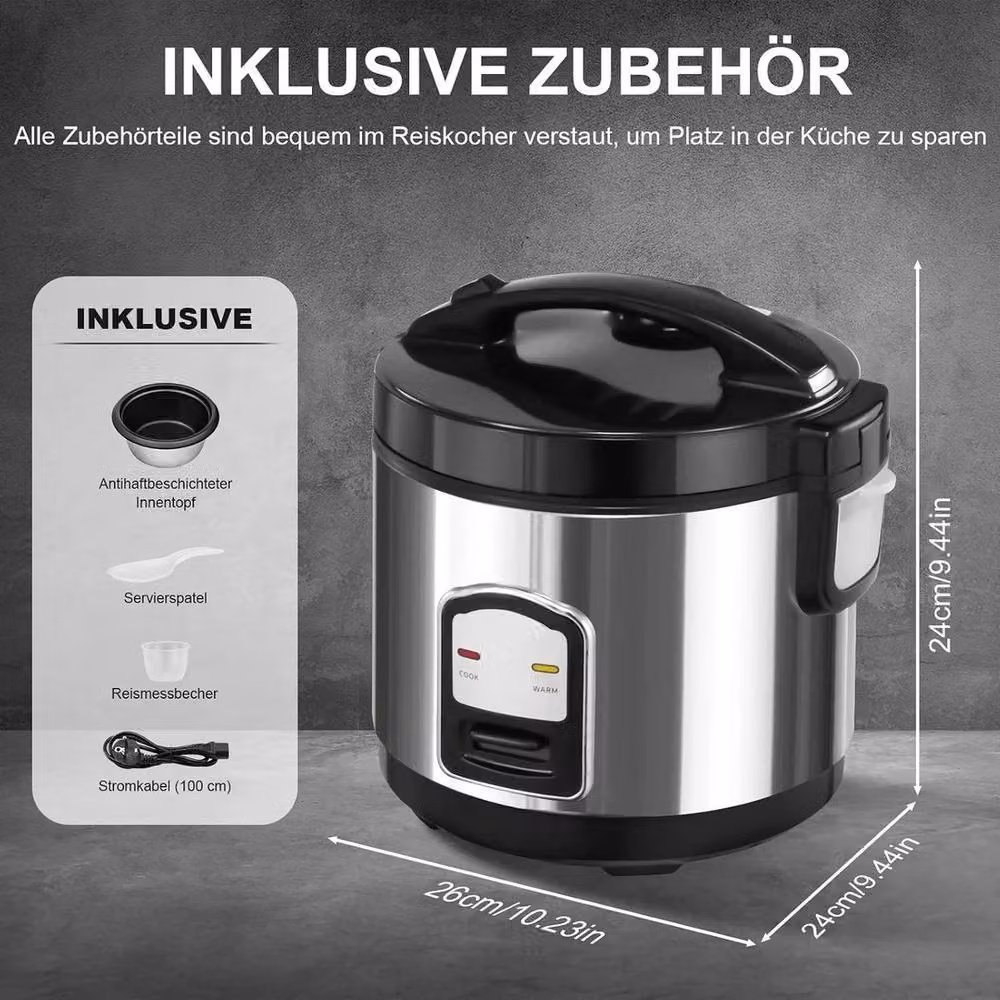 NESTLUNE Electric Rice Cooker and Steamer with Non-stick Tray and Keep Warm Function in Silver – 2