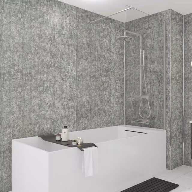 Wetwall Platinum Stone Laminate Wall Panel, Grey Stone Look, W: 118.5 cm, H: 242 cm, D: 1.1 cm