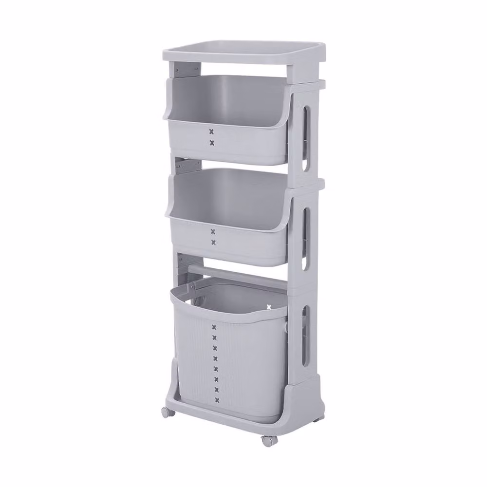 Garden Sanctuary 4-Tier Plastic Storage Rack Laundry Basket with Wheels and Handles in Grey – 2