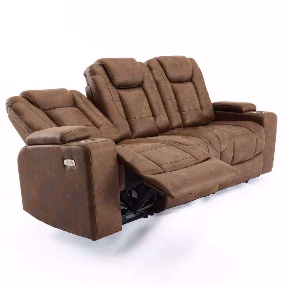 Furnishings For Less UK Juniper Electric Recliner 3+1+1 Sofa Set in Brown with USB Charging, Cup Holders and LED Lighting – 5